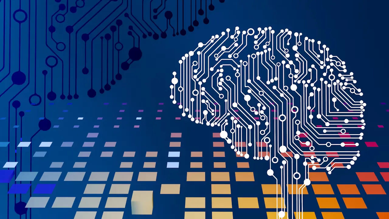 Illustration of a brain formed from circuit-board traces