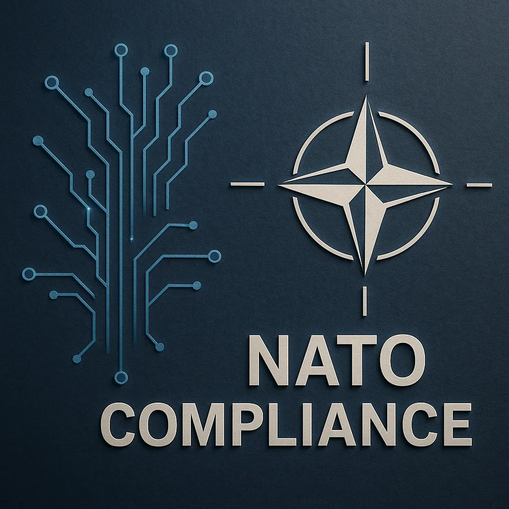 Graphic reading NATO Compliance with a compass rose on a dark background